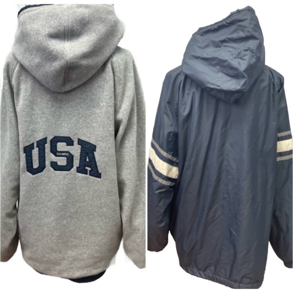 Reversible USA Olympic Mens LT Large Tall Full Zip Hooded Windbreaker Jacket